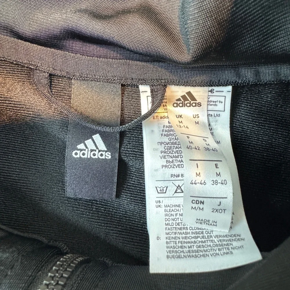 Adidas Mens Track Jacket Size Medium Black White 3-Stripe Full Zip Mock Neck